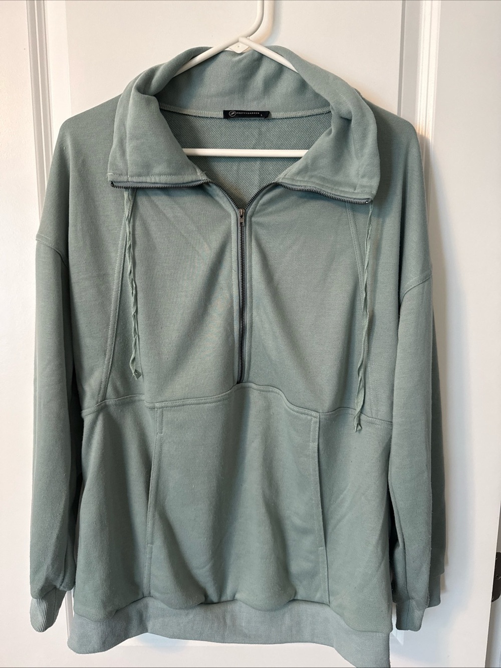 Pretty Garden Pullover Sweatshirt 1/2 Zip Green Long Sleeve Large